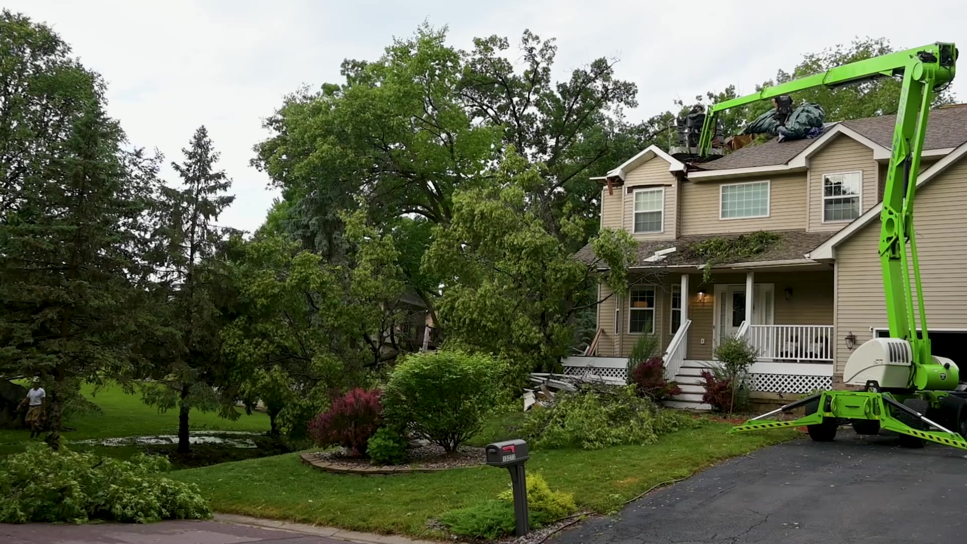 Severe Storm Aftermath, Large Oak Tree Falls on Home