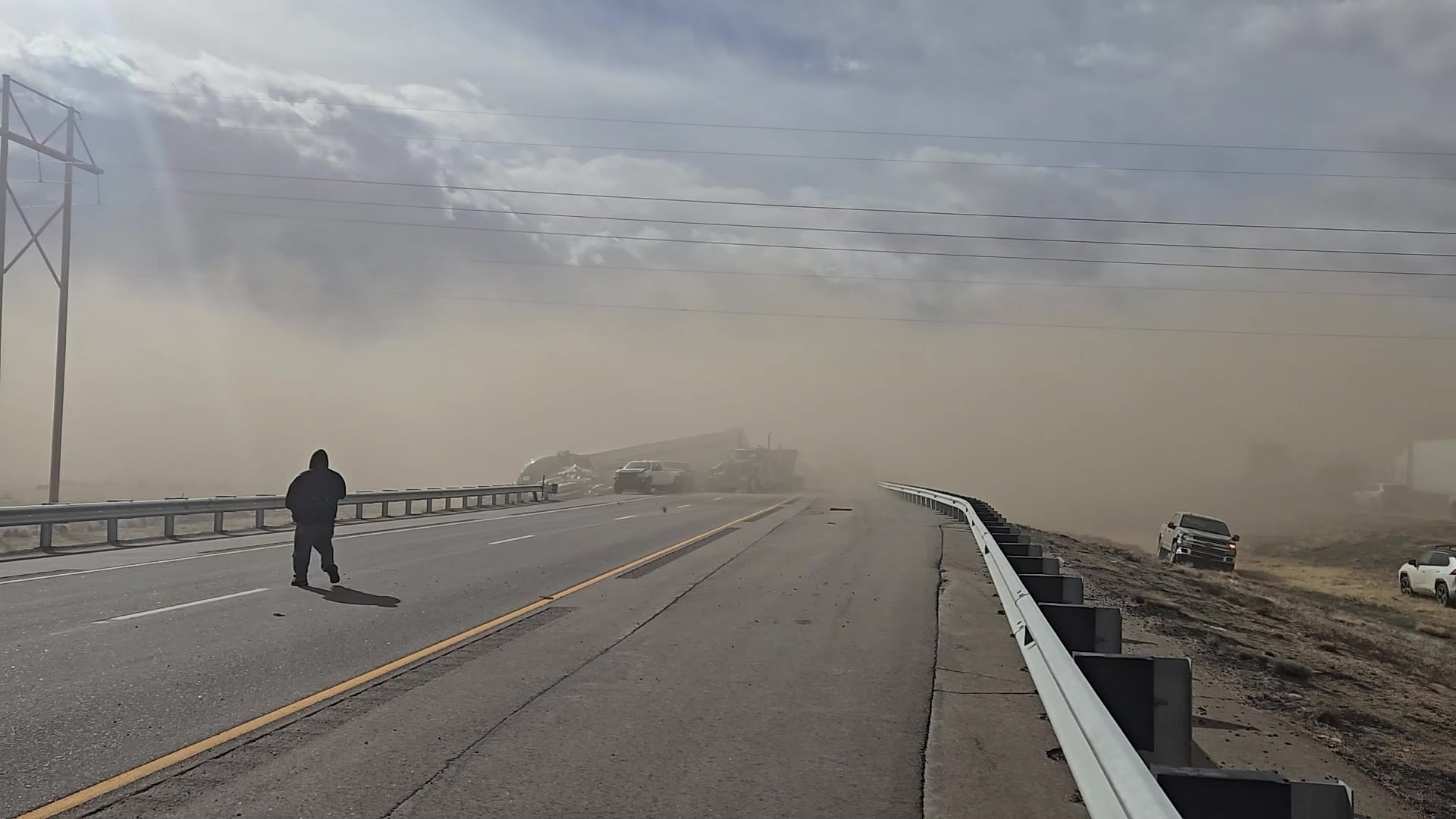 Dust Storm and 30+ vehicles pile up and crash on I-25 just south of Pueb