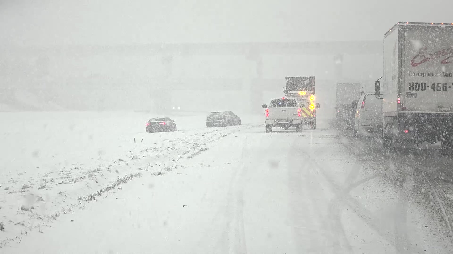 Heavy snow, slick roads during the morning rush hour in Springboro, OH