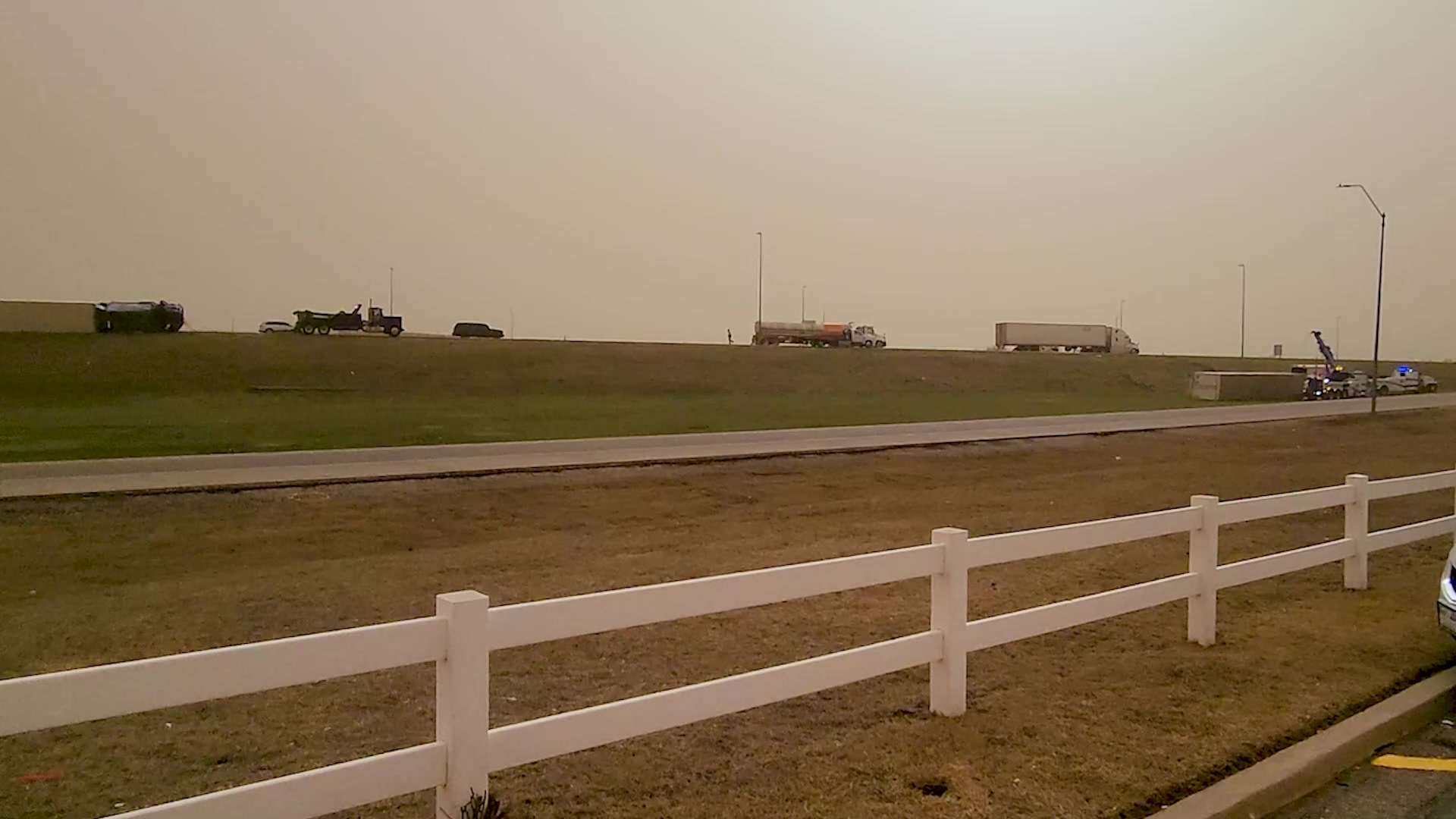Semi Trucks Blown Over Along I 40 in Yukon, OK